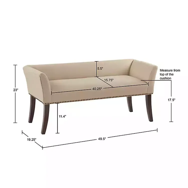 Kirklands Home Benches & Ottomans|Cream Low Back Flared Arms Bench Ivory