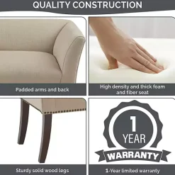 Kirklands Home Benches & Ottomans|Cream Low Back Flared Arms Bench Ivory