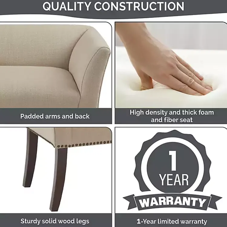 Kirklands Home Benches & Ottomans|Cream Low Back Flared Arms Bench Ivory