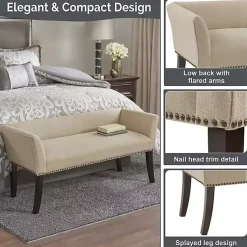 Kirklands Home Benches & Ottomans|Cream Low Back Flared Arms Bench Ivory