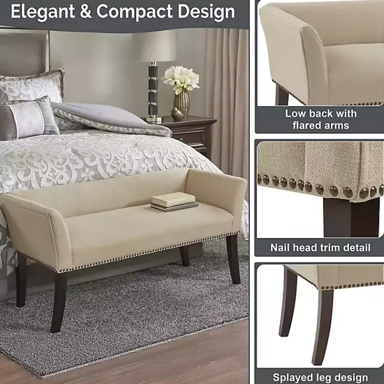 Kirklands Home Benches & Ottomans|Cream Low Back Flared Arms Bench Ivory