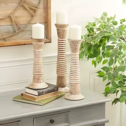 Clearance Cream Mango Wood Candle Holders, Set of 3 Candle Holders