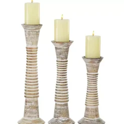 Clearance Cream Mango Wood Candle Holders, Set of 3 Candle Holders