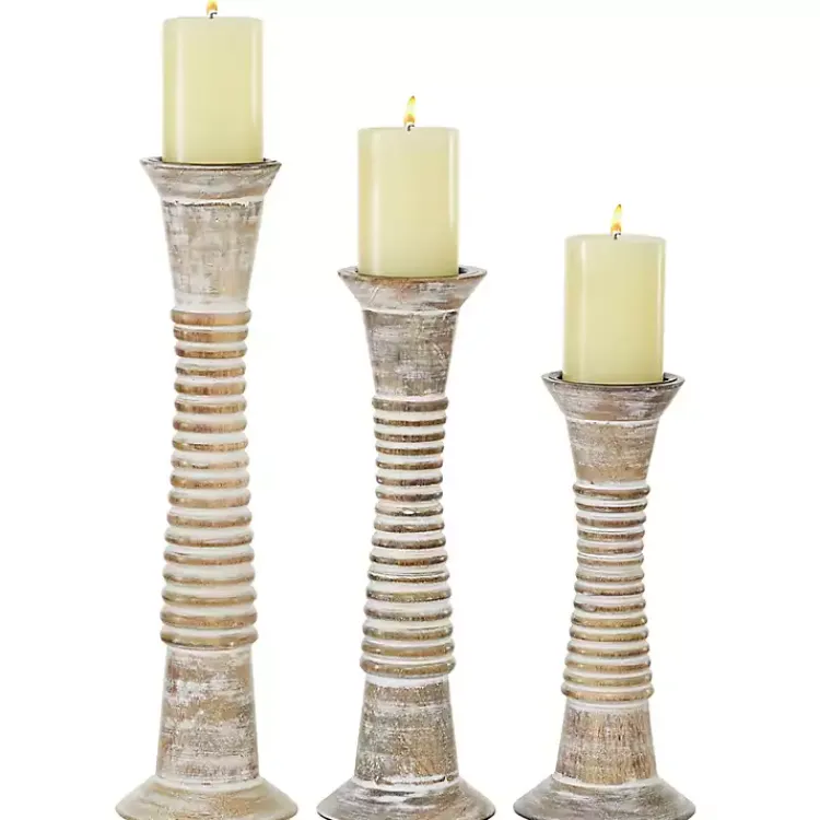 Clearance Cream Mango Wood Candle Holders, Set of 3 Candle Holders