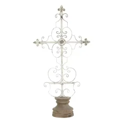 Sale Cream Metal Ornate Cross Tabletop Sculpture Statues & Figurines