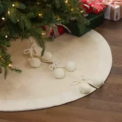 New Cream Metallic Pom Pom Christmas Tree Skirt Christmas Tree Skirts & Collars