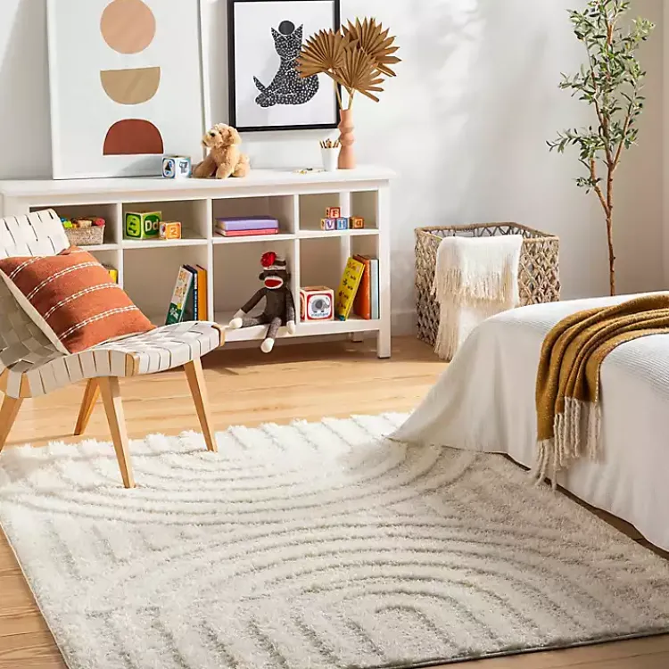 Kirklands Home Area Rugs|Cream Modern Curve Area Rug, 5x7 Ivory