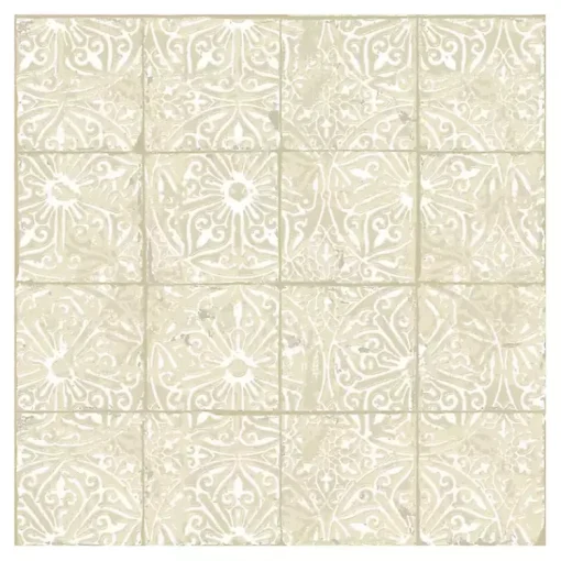 Kirklands Home Wall Murals & Wallpaper|Cream Provincial Tiles Peel & Stick Wallpaper Tan