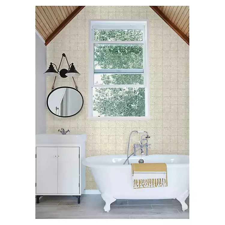 Kirklands Home Wall Murals & Wallpaper|Cream Provincial Tiles Peel & Stick Wallpaper Tan