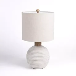 Kirklands Home Table Lamps|Cream Ridged Round Table Lamp Tan
