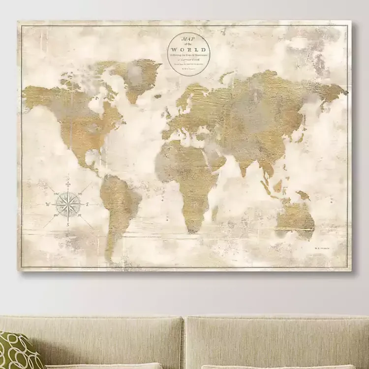 Kirklands Home Canvas Art|Cream Rustic World Map Giclee Canvas Art Print