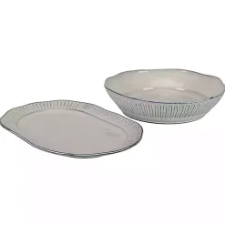Kirklands Home Serving & Entertaining|Cream Scalloped Clay 2-pc. Serveware Set Ivory