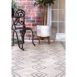 Kirklands Home Outdoor Rugs|Cream Serna Tribal Outdoor Area Rug, 5x7