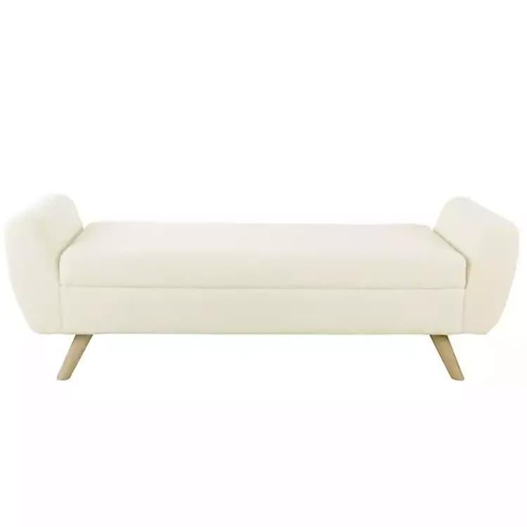 Kirklands Home Benches & Ottomans|Cream Sherpa and Wood Storage Bench Ivory
