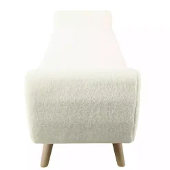 Kirklands Home Benches & Ottomans|Cream Sherpa and Wood Storage Bench Ivory