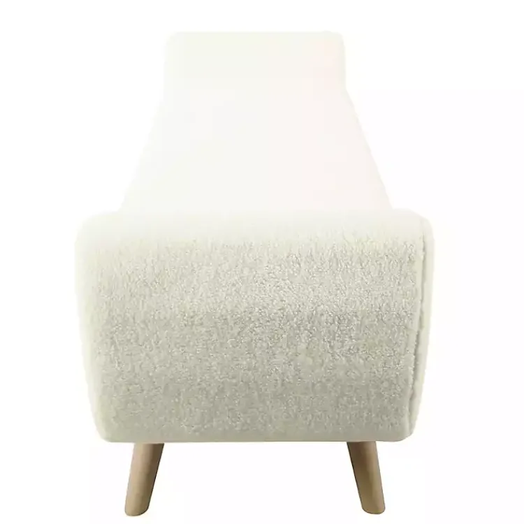 Kirklands Home Benches & Ottomans|Cream Sherpa and Wood Storage Bench Ivory