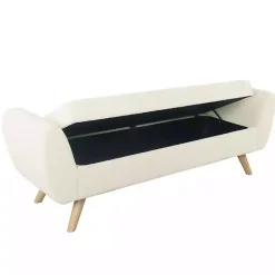 Kirklands Home Benches & Ottomans|Cream Sherpa and Wood Storage Bench Ivory