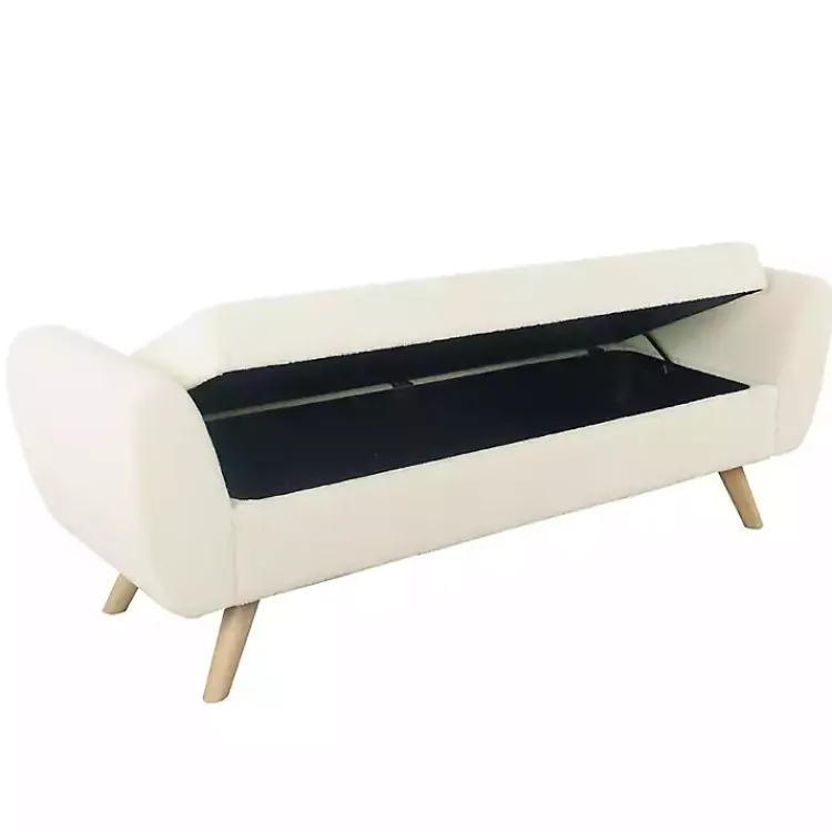 Kirklands Home Benches & Ottomans|Cream Sherpa and Wood Storage Bench Ivory