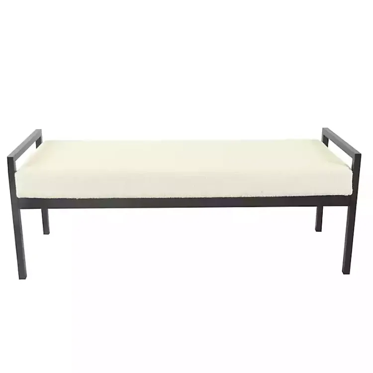 Kirklands Home Benches & Ottomans|Cream Sherpa Upholstered Metal Bench Ivory