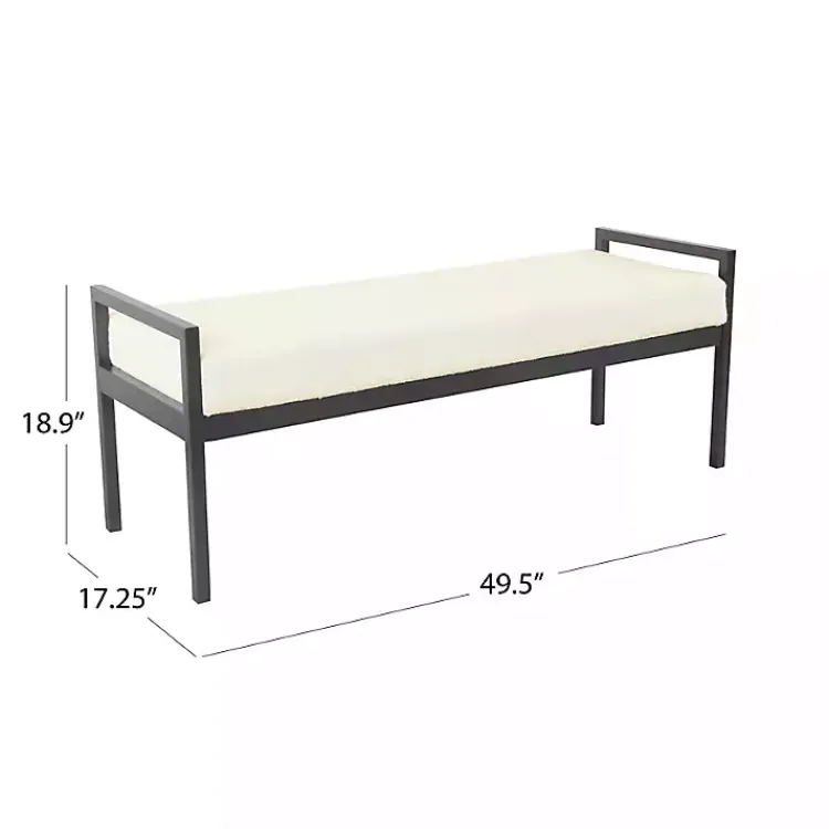 Kirklands Home Benches & Ottomans|Cream Sherpa Upholstered Metal Bench Ivory