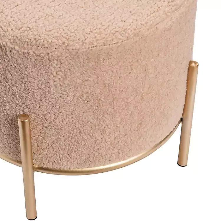 Kirklands Home Benches & Ottomans|Cream Sherpa Upholstered Round Ottoman Ivory