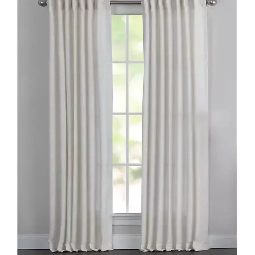 Kirklands Home Curtains & Drapes|Cream Solid Pleated Single Curtain Panel, 84 in. White