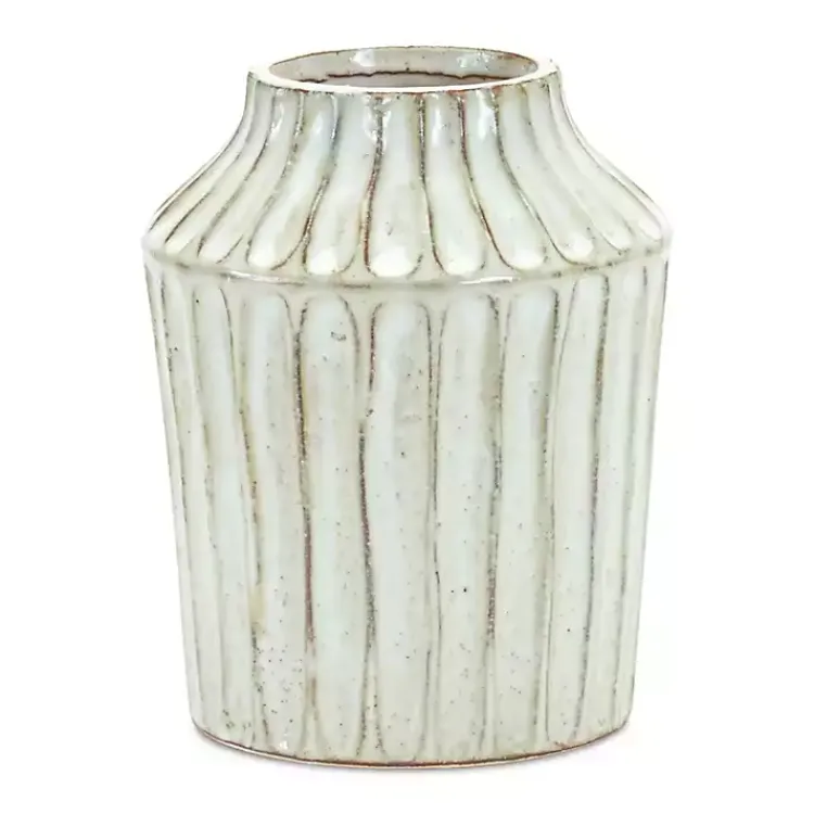 Cream Terracotta Ribbed Vase, 8 in. Vases