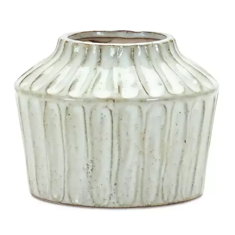 Hot Cream Terracotta Ribbed Vase, 5 in. Vases