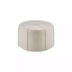 Kirklands Home Benches & Ottomans|Cream Thick Welting Center Button Oval Ottoman Ivory