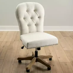 Kirklands Home Office Furniture|Cream Tufted with Nailhead Trim Office Chair Ivory