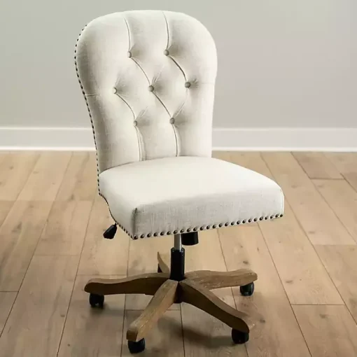 Kirklands Home Office Furniture|Cream Tufted with Nailhead Trim Office Chair Ivory