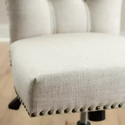 Kirklands Home Office Furniture|Cream Tufted with Nailhead Trim Office Chair Ivory
