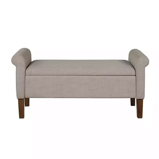 Kirklands Home Benches & Ottomans|Cream Upholstered Aubrey Storage Bench Tan