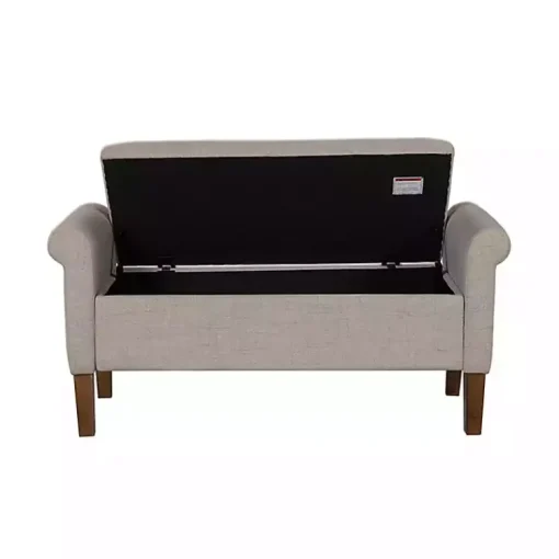 Kirklands Home Benches & Ottomans|Cream Upholstered Aubrey Storage Bench Tan