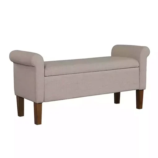 Kirklands Home Benches & Ottomans|Cream Upholstered Aubrey Storage Bench Tan
