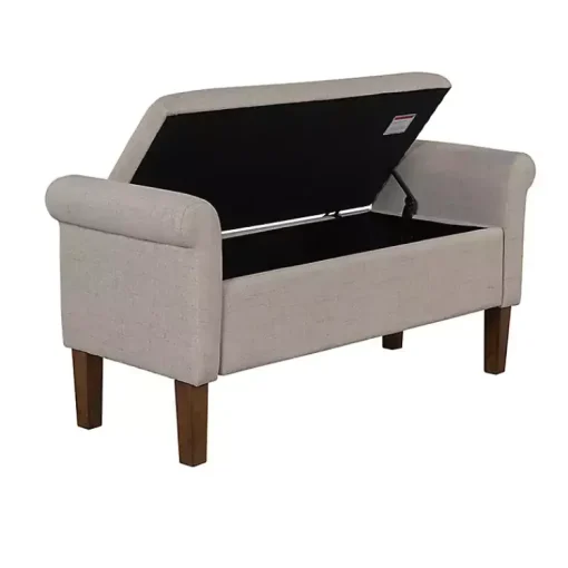 Kirklands Home Benches & Ottomans|Cream Upholstered Aubrey Storage Bench Tan