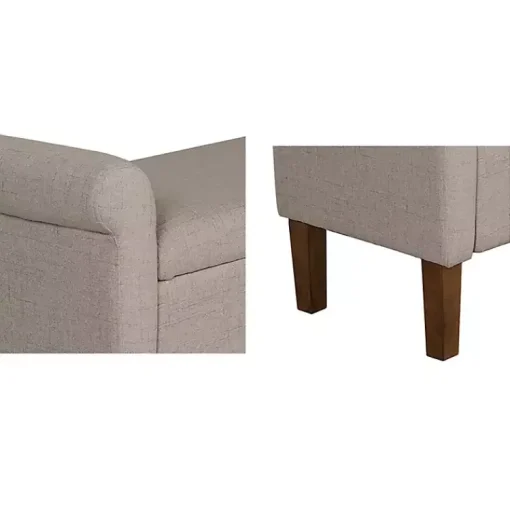 Kirklands Home Benches & Ottomans|Cream Upholstered Aubrey Storage Bench Tan