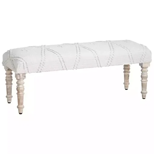 Kirklands Home Benches & Ottomans|Cream Upholstered Spindle Leg Bench Ivory