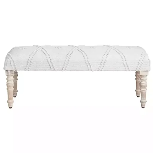 Kirklands Home Benches & Ottomans|Cream Upholstered Spindle Leg Bench Ivory