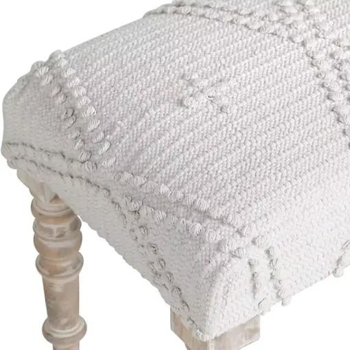 Kirklands Home Benches & Ottomans|Cream Upholstered Spindle Leg Bench Ivory