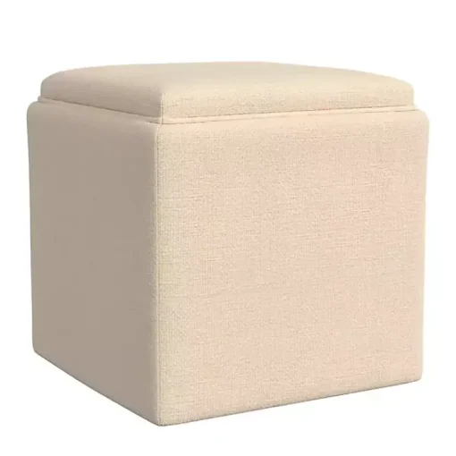 Kirklands Home Benches & Ottomans|Cream Upholstered Storage Ottoman with Tray Top White