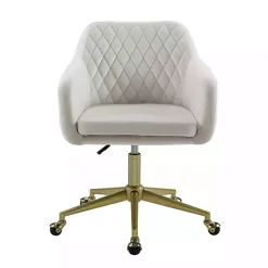 Kirklands Home Office Furniture|Cream Upholstered Tufted Swivel Office Chair Ivory