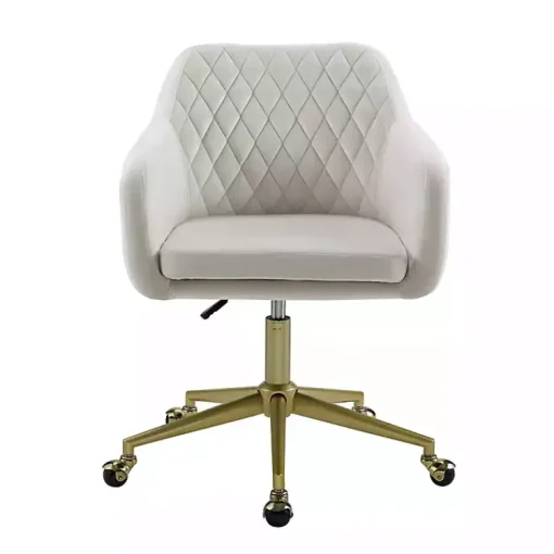 Kirklands Home Office Furniture|Cream Upholstered Tufted Swivel Office Chair Ivory