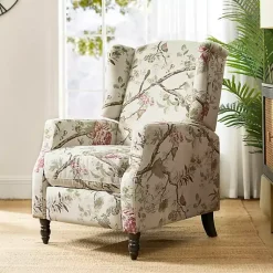 Kirklands Home Accent Chairs|Cream Vintage Floral Reclining Armchair