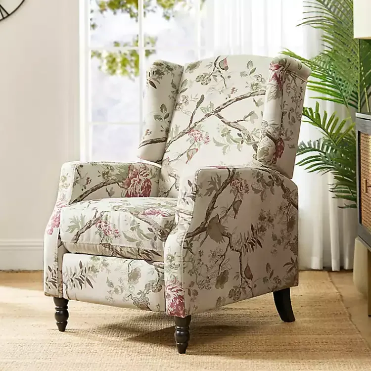 Kirklands Home Accent Chairs|Cream Vintage Floral Reclining Armchair