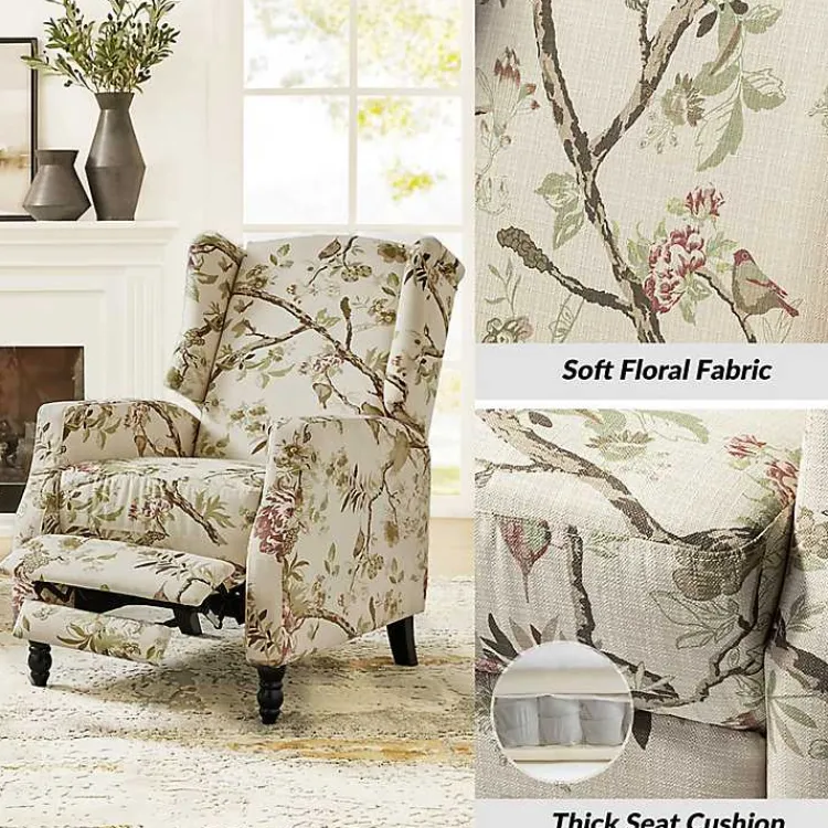 Kirklands Home Accent Chairs|Cream Vintage Floral Reclining Armchair