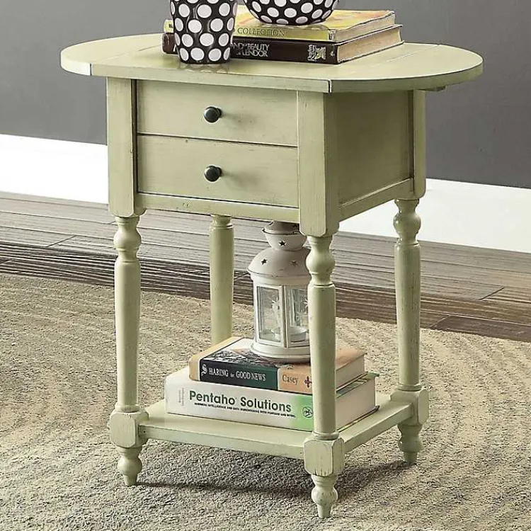 Kirklands Home Accent & End Tables|Cream Wood 2-Drawer Drop Leaf Side Table Ivory