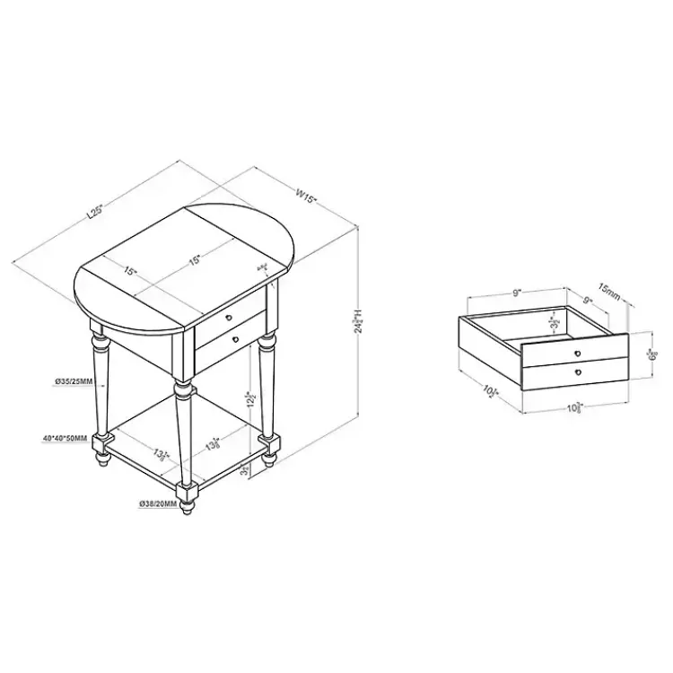 Kirklands Home Accent & End Tables|Cream Wood 2-Drawer Drop Leaf Side Table Ivory
