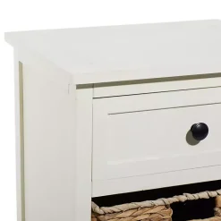 Kirklands Home Accent & End Tables|Cream Wood Side Table with Woven Baskets Ivory