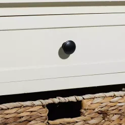 Kirklands Home Accent & End Tables|Cream Wood Side Table with Woven Baskets Ivory